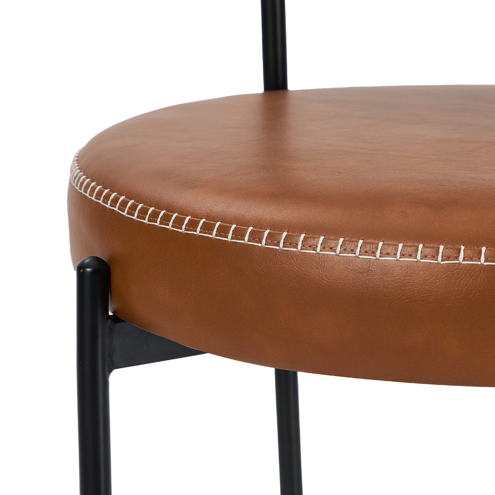 2x Dining Chair Round Leather Brown & Brown