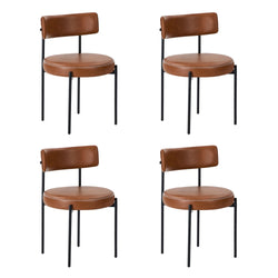 4x Dining Chair Round Leather Black & Brown