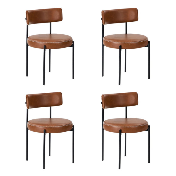  4x Dining Chair Round Leather Black & Brown