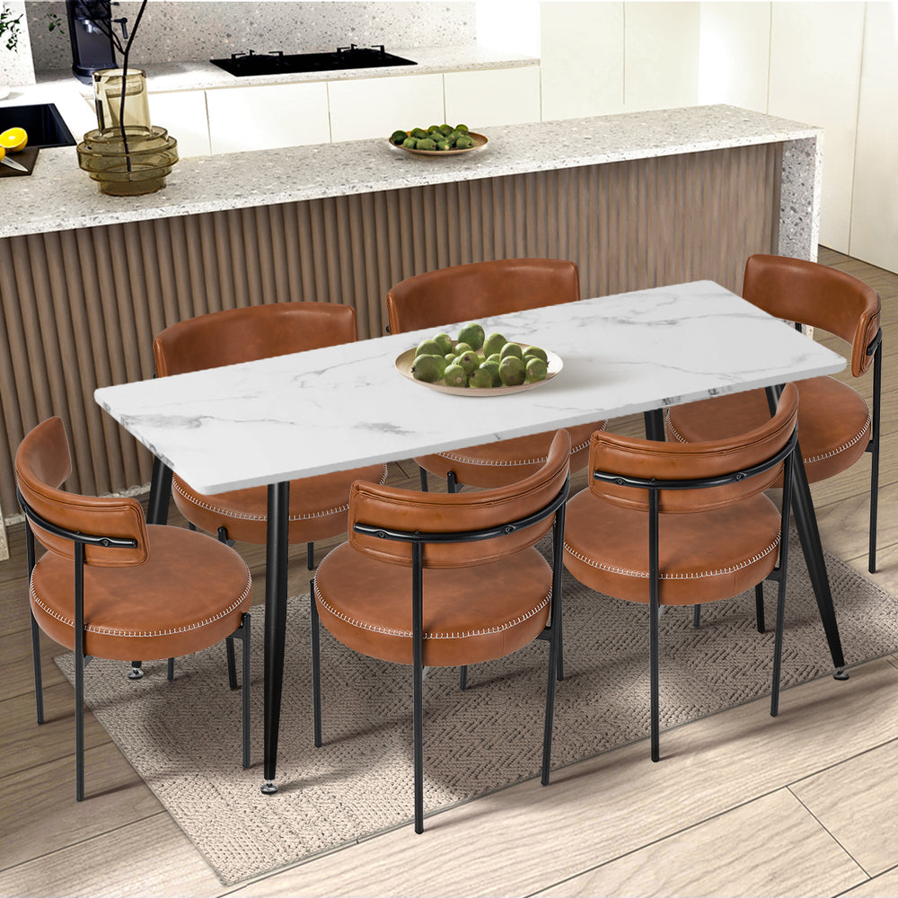 4x Dining Chair Round Leather Black & Brown