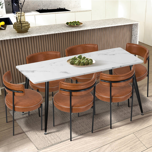 4x Dining Chair Round Leather Black & Brown