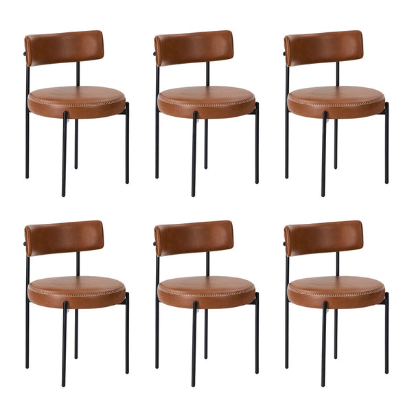  Set of 6 PU Leather Dining Chairs Modern Kitchen Metal Legs - Black & Brown