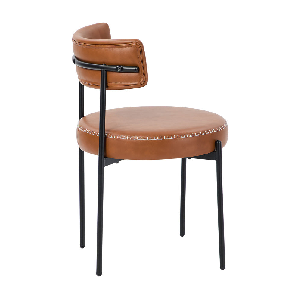 Set of 6 PU Leather Dining Chairs Modern Kitchen Metal Legs - Black & Brown