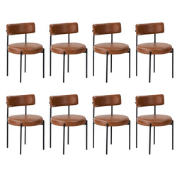 8x Dining Chairs Set Round PU Leather Padded Seat Kitchen Dining Black & Brown