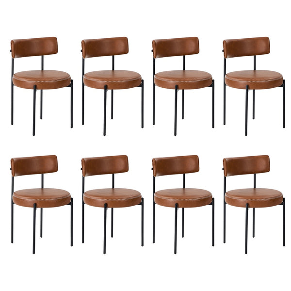  8x Dining Chairs Set Round PU Leather Padded Seat Kitchen Dining Black & Brown