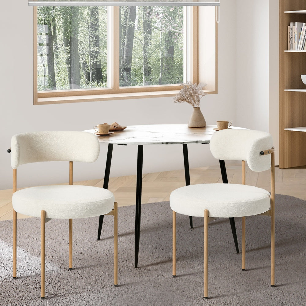 Boucle Dining Chair Kitchen Lounge Set White Natural 51.5x51.5x77cm Metal Wood