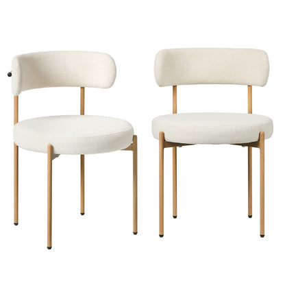 Boucle Dining Chair Kitchen Lounge Set White Natural 51.5x51.5x77cm Metal Wood