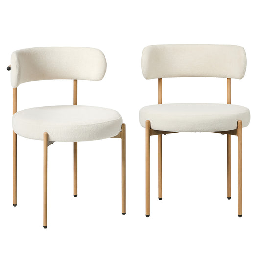Boucle Dining Chair Kitchen Lounge Set White Natural 51.5x51.5x77cm Metal Wood
