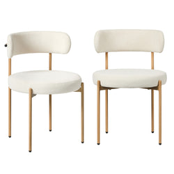 Boucle Dining Chair Kitchen Lounge Set White Natural 51.5x51.5x77cm Metal Wood