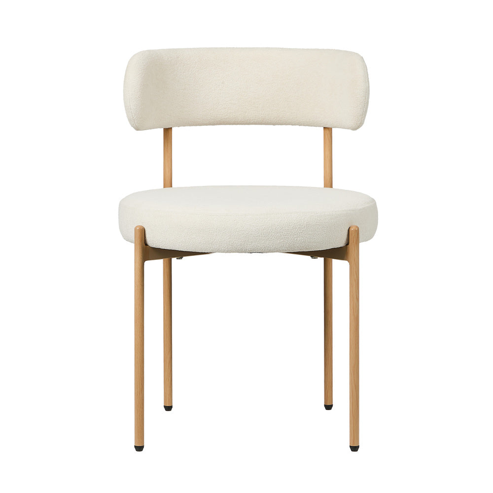 Boucle Dining Chair Kitchen Lounge Set White Natural 51.5x51.5x77cm Metal Wood