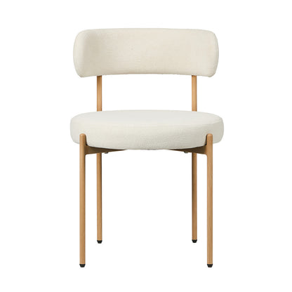 Boucle Dining Chair Kitchen Lounge Set White Natural 51.5x51.5x77cm Metal Wood