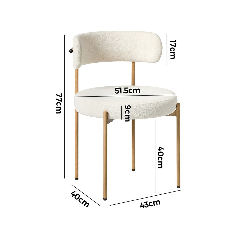 Boucle Dining Chair Kitchen Lounge Set White Natural 51.5x51.5x77cm Metal Wood