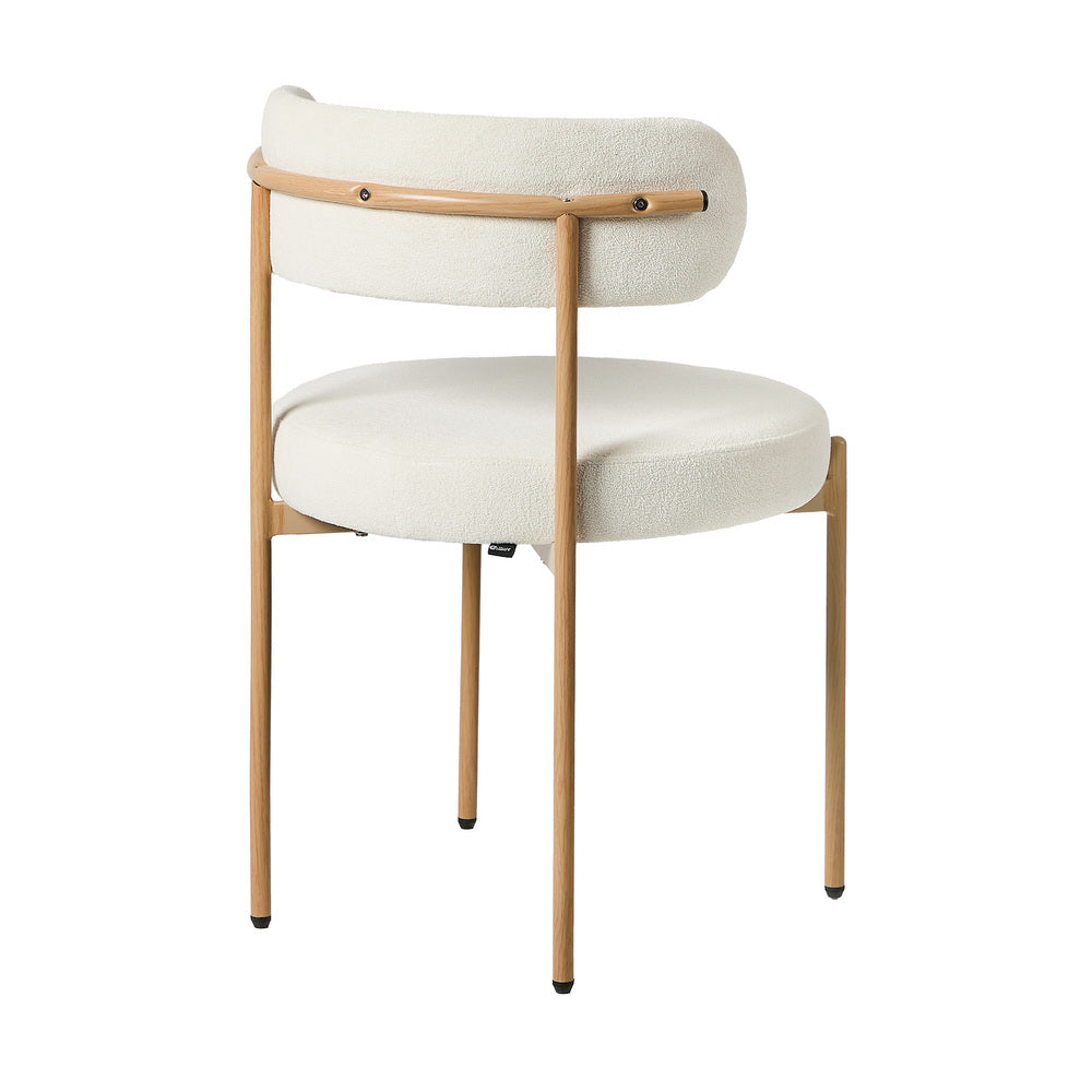 Boucle Dining Chair Kitchen Lounge Set White Natural 51.5x51.5x77cm Metal Wood