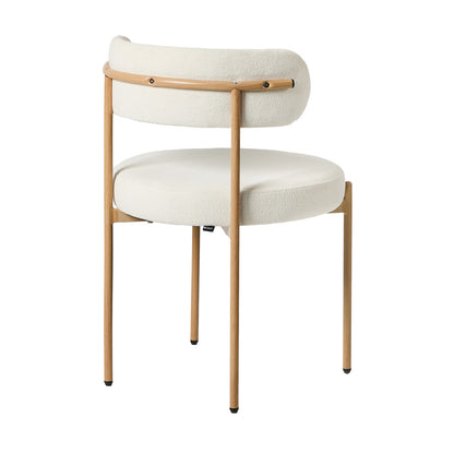 Boucle Dining Chair Kitchen Lounge Set White Natural 51.5x51.5x77cm Metal Wood