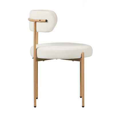 Boucle Dining Chair Kitchen Lounge Set White Natural 51.5x51.5x77cm Metal Wood