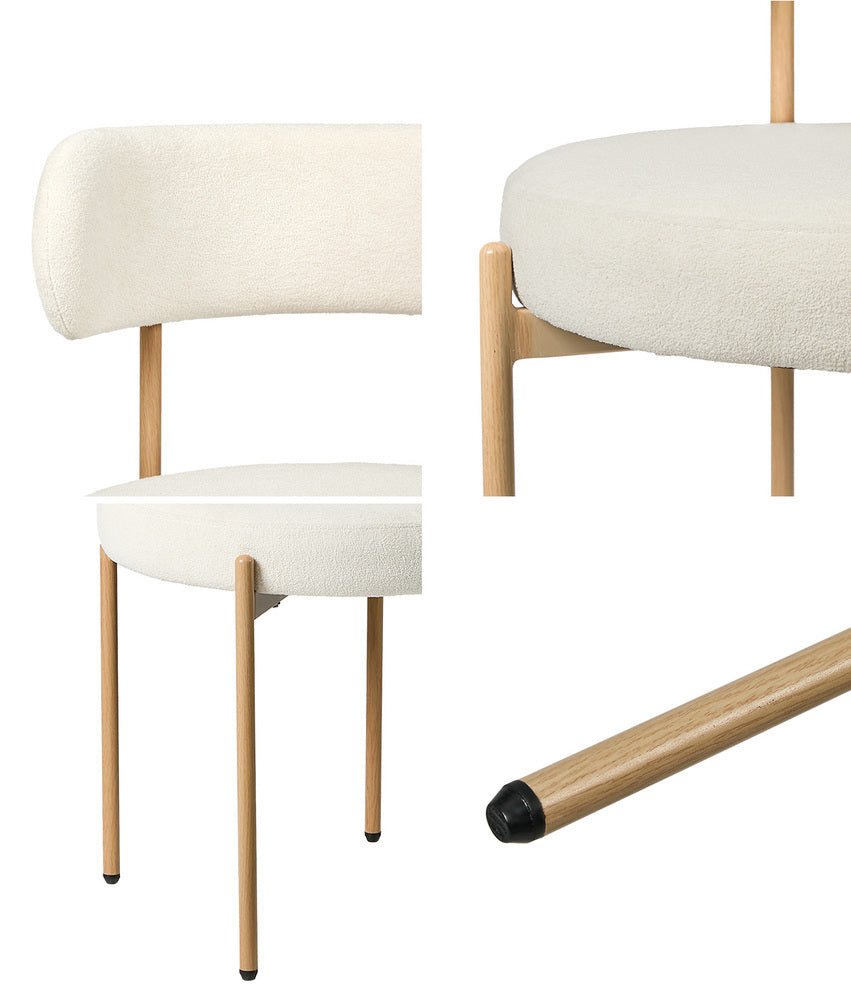 Boucle Dining Chair Kitchen Lounge Set White Natural 51.5x51.5x77cm Metal Wood