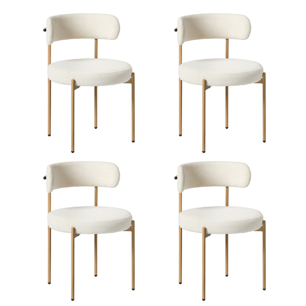 Boucle Dining Chair Kitchen Lounge Set White Natural 51.5x51.5x77cm Metal Wood