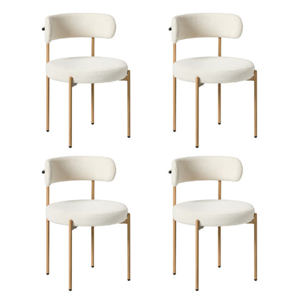 Boucle Dining Chair Kitchen Lounge Set White Natural 51.5x51.5x77cm Metal Wood