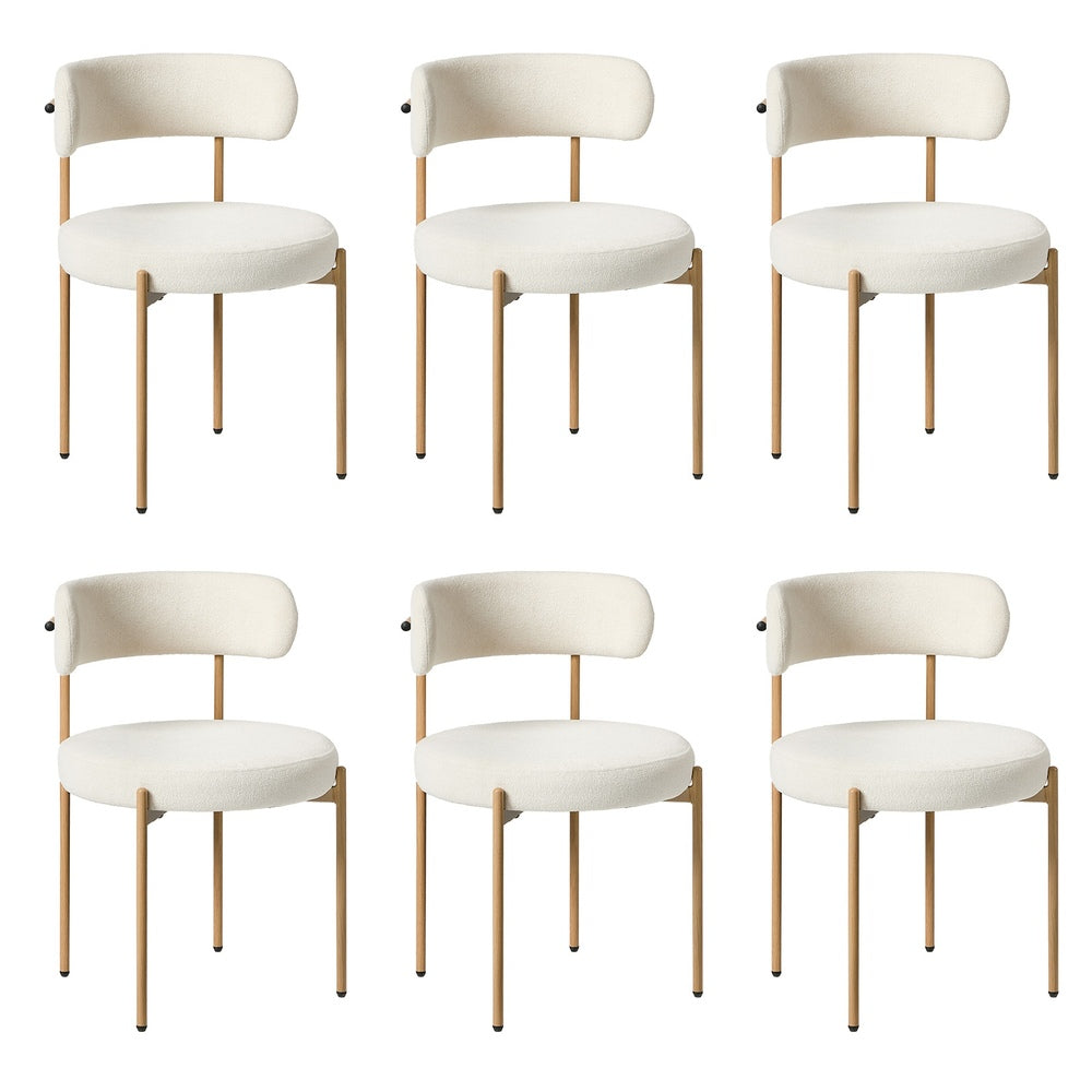 Boucle Dining Chair Kitchen Lounge Set White Natural 51.5x51.5x77cm Metal Wood