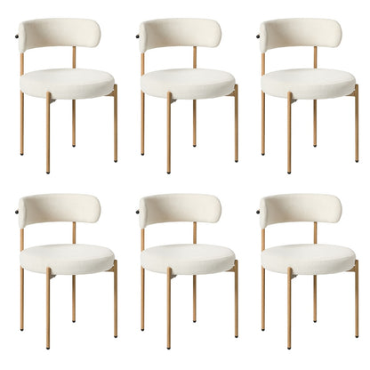 Boucle Dining Chair Kitchen Lounge Set White Natural 51.5x51.5x77cm Metal Wood