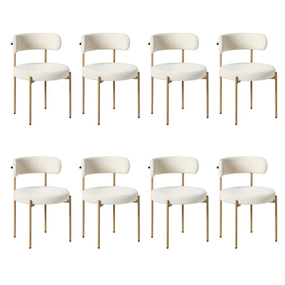 Boucle Dining Chair Kitchen Lounge Set White Natural 51.5x51.5x77cm Metal Wood