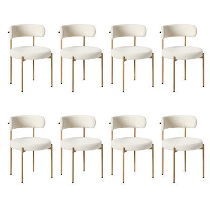 Boucle Dining Chair Kitchen Lounge Set White Natural 51.5x51.5x77cm Metal Wood