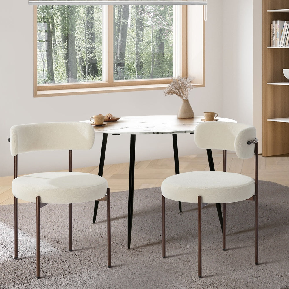 Dining Chairs Round Boucle White 51.5x51.5x77cm
