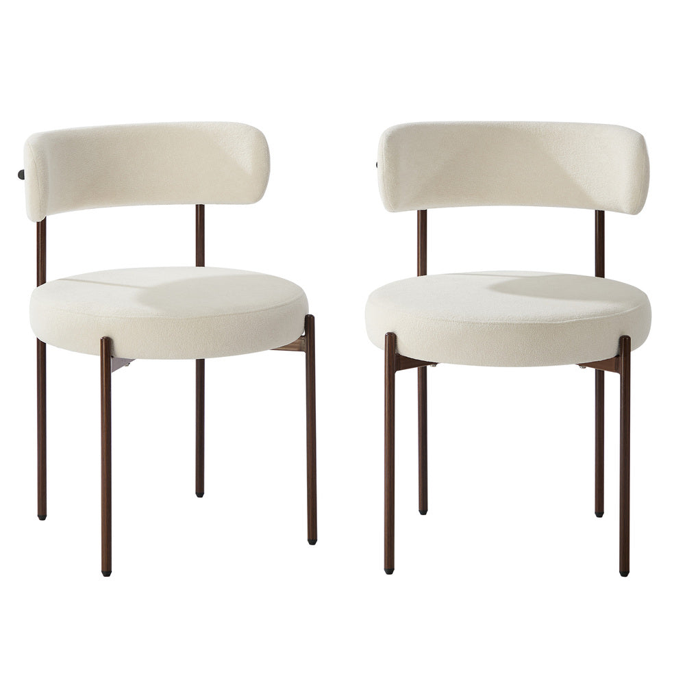 Dining Chairs Round Boucle White 51.5x51.5x77cm