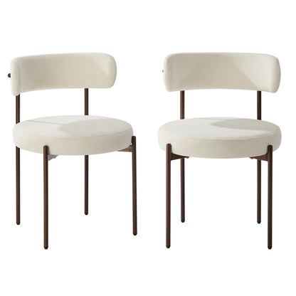 Dining Chairs Round Boucle White 51.5x51.5x77cm