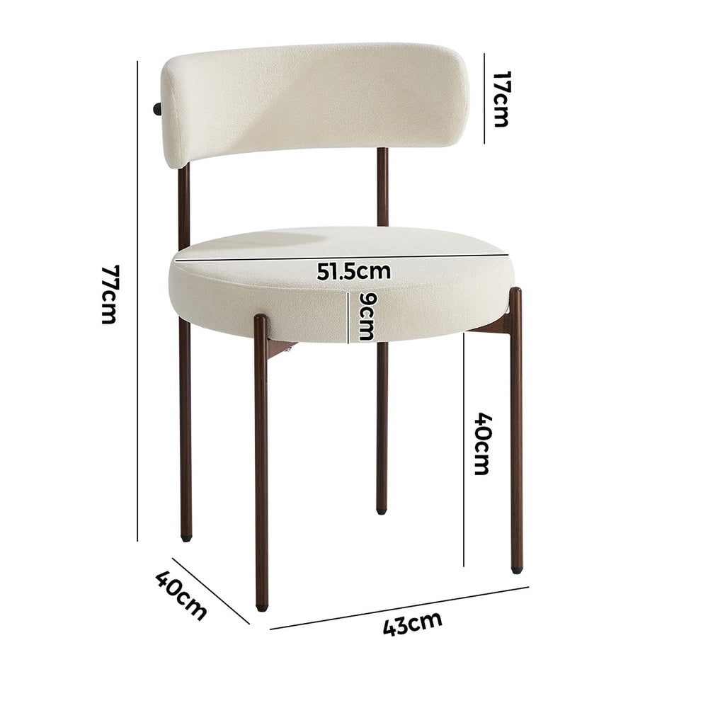 Dining Chairs Round Boucle White 51.5x51.5x77cm