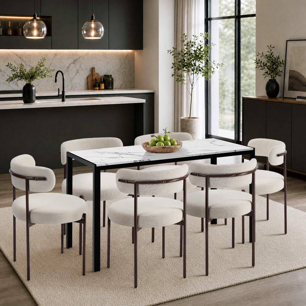 Dining Chairs Round Boucle White 51.5x51.5x77cm