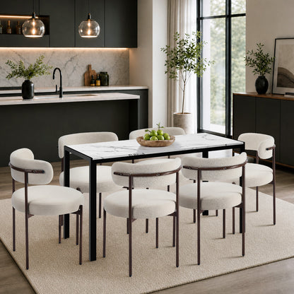 Dining Chairs Round Boucle White 51.5x51.5x77cm