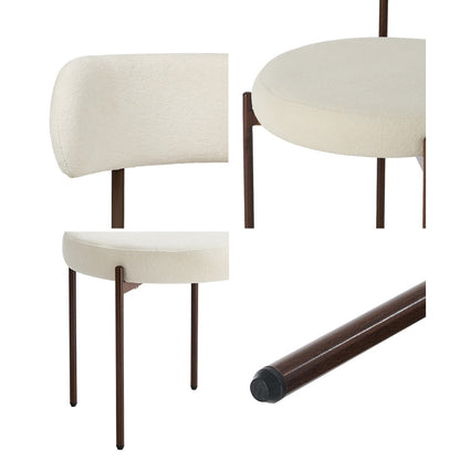 Dining Chairs Round Boucle White 51.5x51.5x77cm