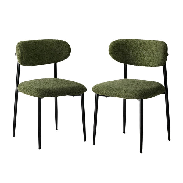  2x Dining Chairs Kitchen Chair Café Chair Boucle Black&Green