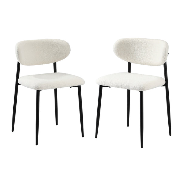  2x Dining Chairs Boucle Fabric Black and White Modern Kitchen Lounge Seating