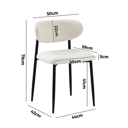 2x Dining Chairs Boucle Fabric Black and White Modern Kitchen Lounge Seating