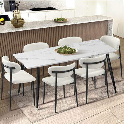 2x Dining Chairs Boucle Fabric Black and White Modern Kitchen Lounge Seating
