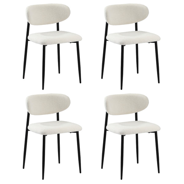  4x Dining Chairs Boucle Fabric Black&White