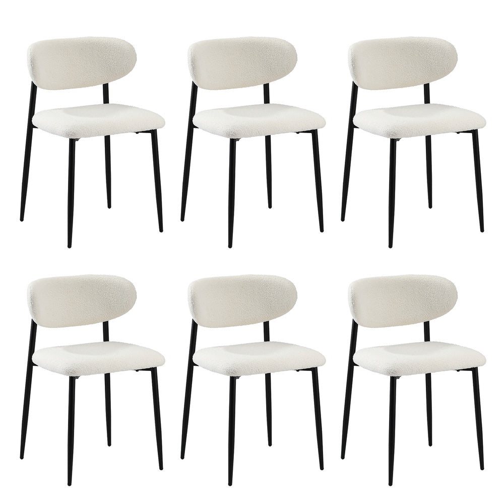 Set of 6 Dining Chairs Boucle Fabric Black & White Kitchen or Dining Room