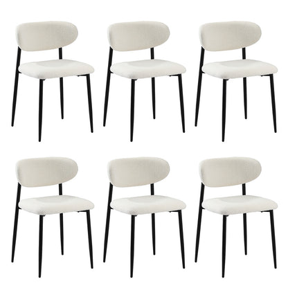 Set of 6 Dining Chairs Boucle Fabric Black & White Kitchen or Dining Room