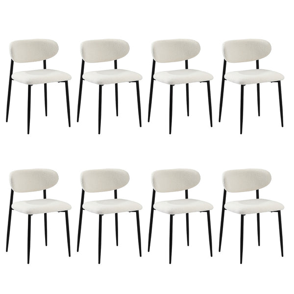  8x Dining Chairs Boucle Fabric Black&White
