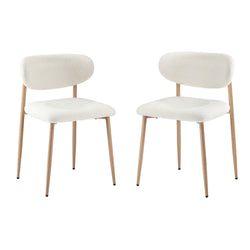 2x Dining Chairs Boucle Fabric Wood Frame White Modern Kitchen Lounge Set