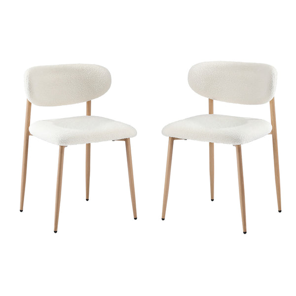  2x Dining Chairs Boucle Fabric Wood Frame White Modern Kitchen Lounge Set