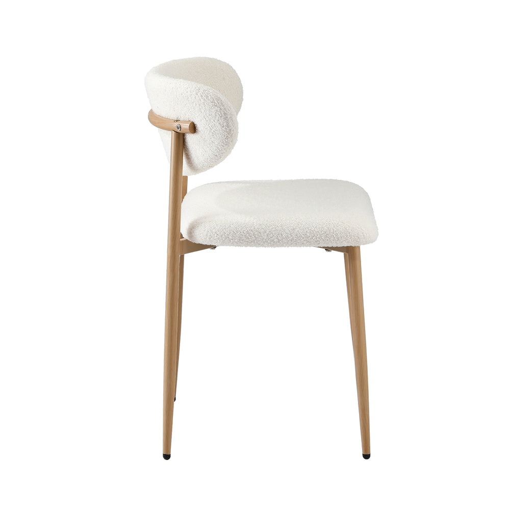 2x Dining Chairs Boucle Fabric Wood Frame White Modern Kitchen Lounge Set