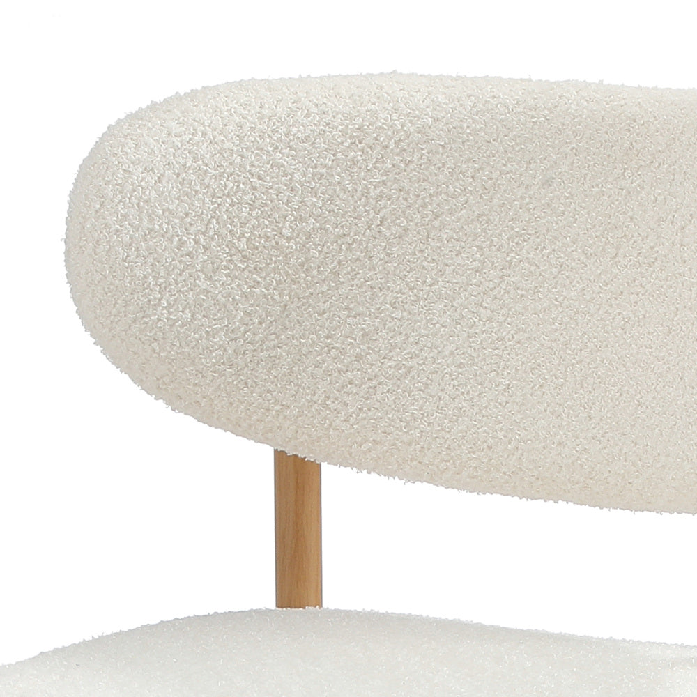 2x Dining Chairs Boucle Fabric Wood Frame White Modern Kitchen Lounge Set