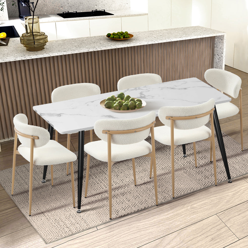 2x Dining Chairs Boucle Fabric Wood Frame White Modern Kitchen Lounge Set