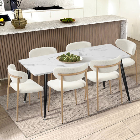 2x Dining Chairs Boucle Fabric Wood Frame White Modern Kitchen Lounge Set