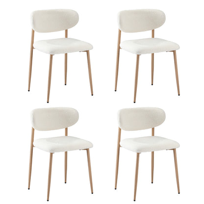 4x Dining Chairs Boucle Fabric Wooden Frame Modern Kitchen Chairs White