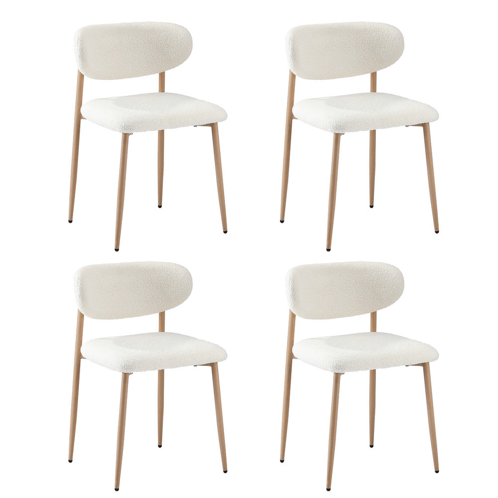 4x Dining Chairs Boucle Fabric Wooden Frame Modern Kitchen Chairs White