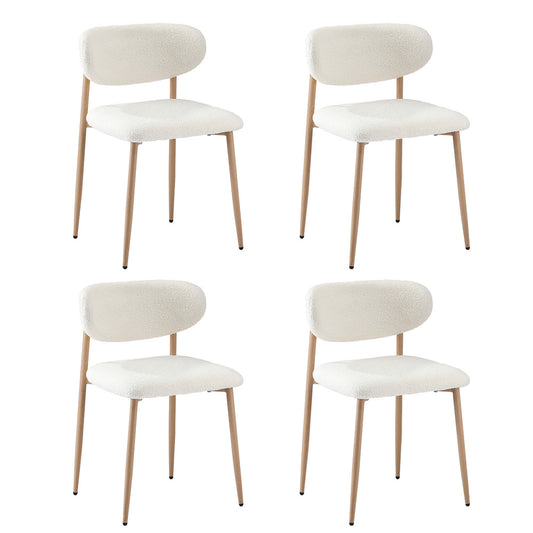 4x Dining Chairs Boucle Fabric Wooden Frame Modern Kitchen Chairs White